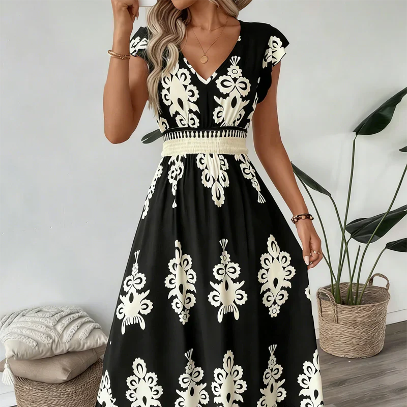 Candela | Barockstil Maxikleid mit V-Ausschnitt